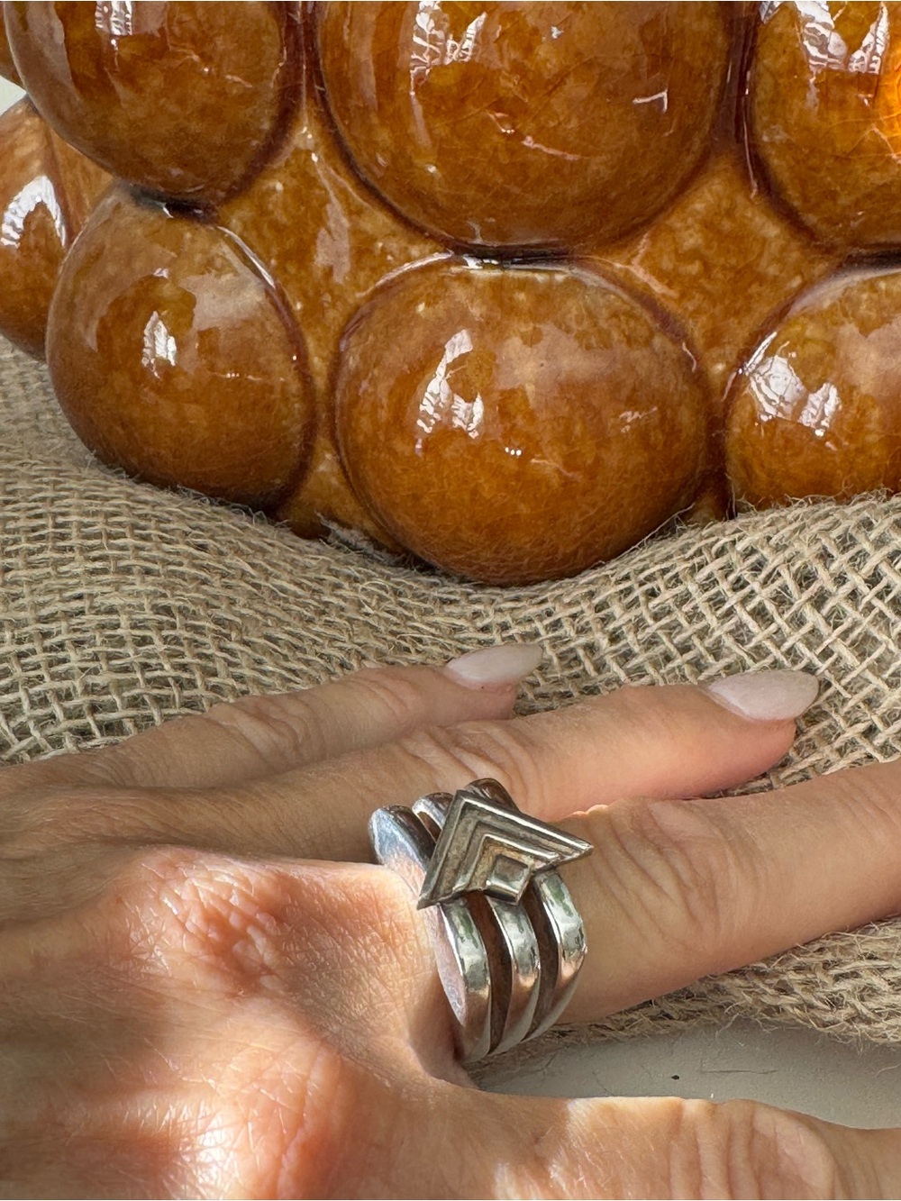 Silpada Silver Chevron Stack Ring with Geometric Accent - Picture 4 of 4